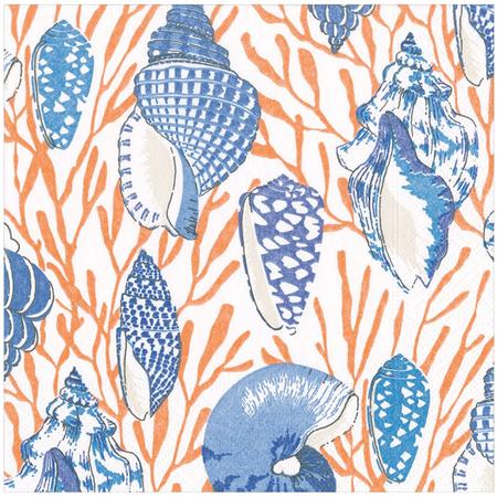 Paper Beverage Napkins Shell Toile Coral