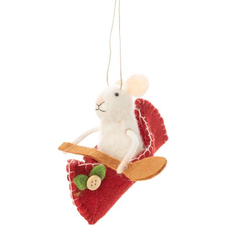 Mouse In Canoe Felt Ornament 5