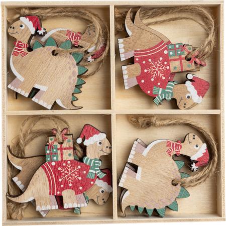 Wood Mini-Dinosaur Ornaments Set/8