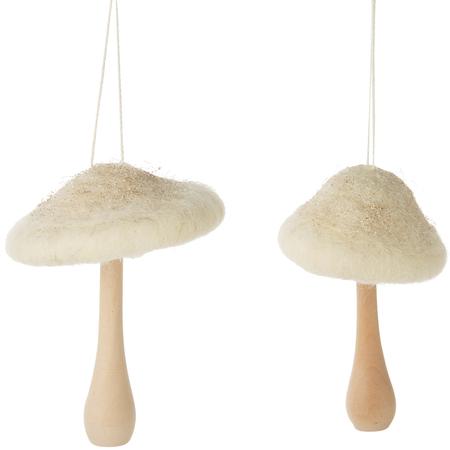 Wood & Felt Mushroom Ornaments White