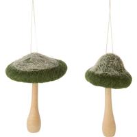 Wood & Felt Mushroom Ornaments Green