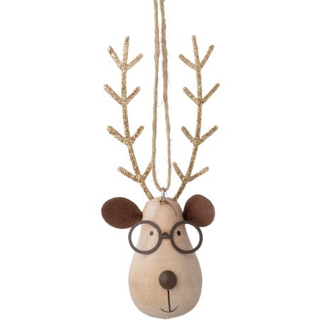 Wood Reindeer w/Glasses Ornament 4.5