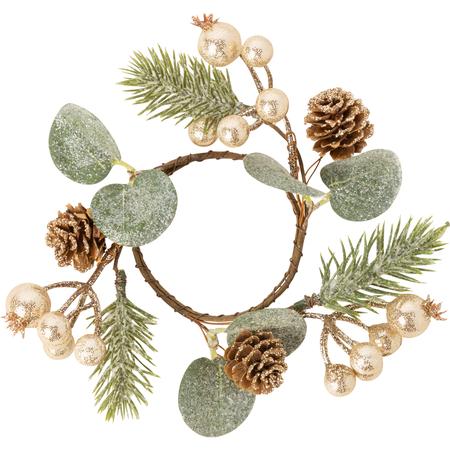 Gold Berries & Pine Cones Candle Ring Small