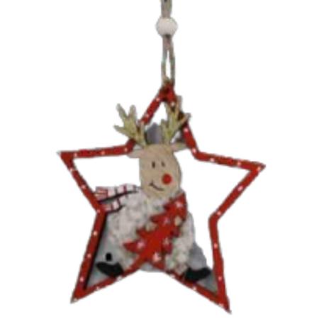 Wood Deer-In-Star Ornament 6.5