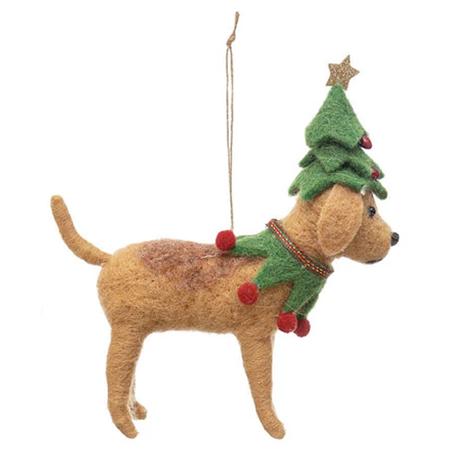 Christmas Dog Ornament Green Tree Hat