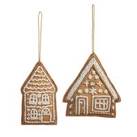 Embroidered Gingerbread House Ornaments