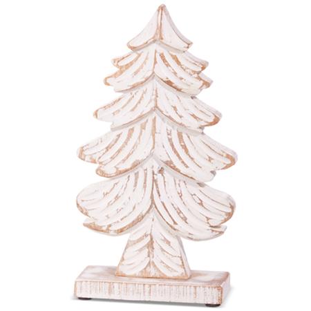 Carved Whitewashed Wood Tree 10.5