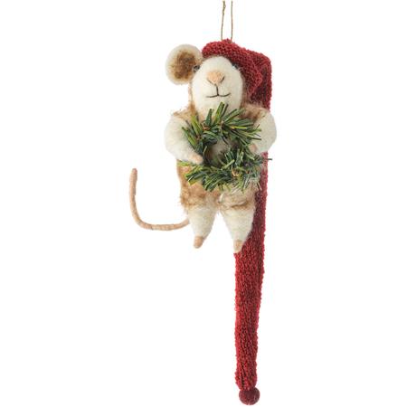 Mouse w/Red Hat Felt Ornament 3.75