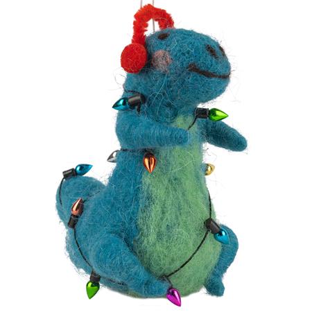 Dino Wrapped In Lights Felt Ornament 4