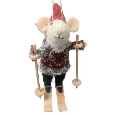 Skiing Mouse Felt & Wood Ornament 4