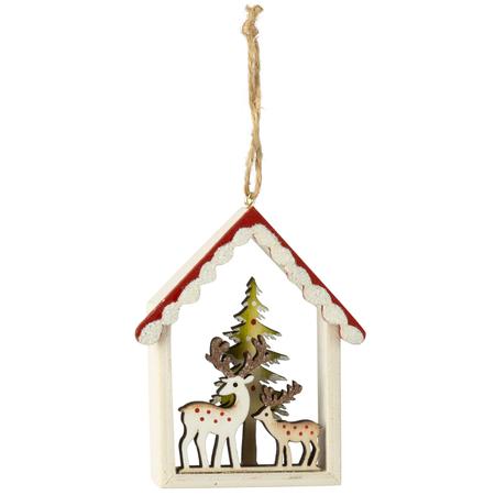 Wood House White Deer Ornament 3