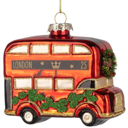 London Double-Decker Bus Glass Ornament 4.5