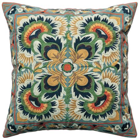 Exotic Floral Embroidered Pillow