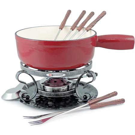 Lugano Cast-Iron Fondue Set Red